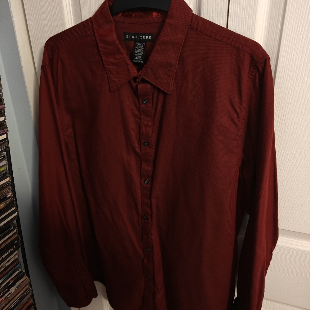 Structure Men's Deep Red Casual Button Down Shirt